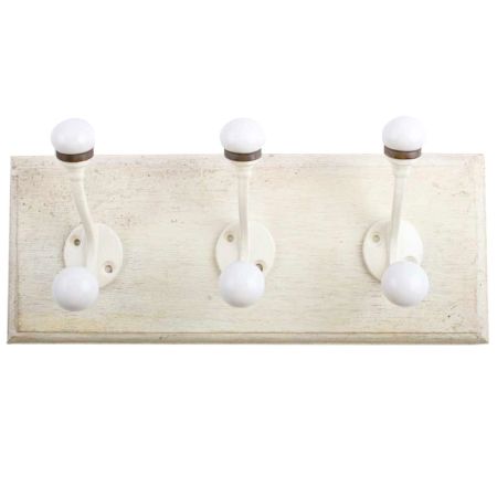 Cream Double Loop Ceramic Iron Wooden Hooks